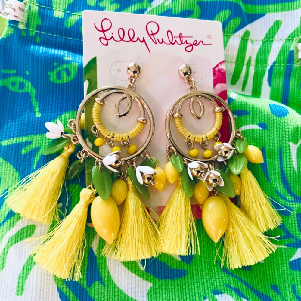 LLILY PULITZER EARRINGS NWT🩷 YELLOW LEMON TASSEL ⭐️ Fun Statement Pierced Post - Picture 7 of 9